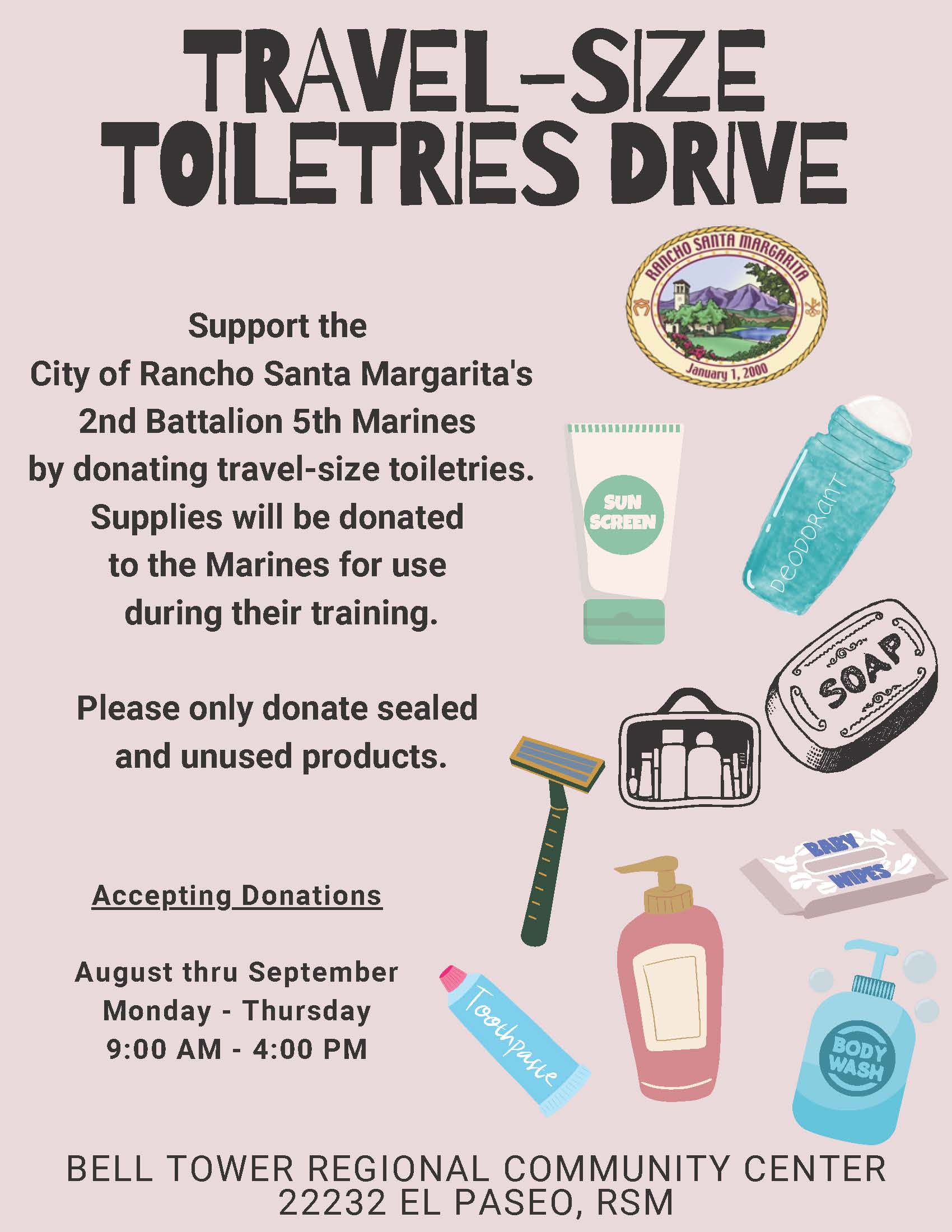 Travel Size Toiletries Drive - August - September 2023