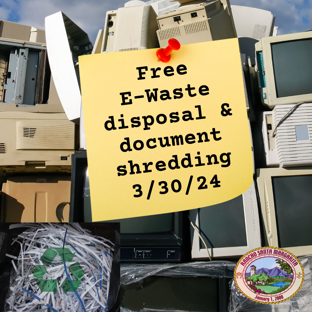 E Waste and Document Shredding reminder graphic 03302024