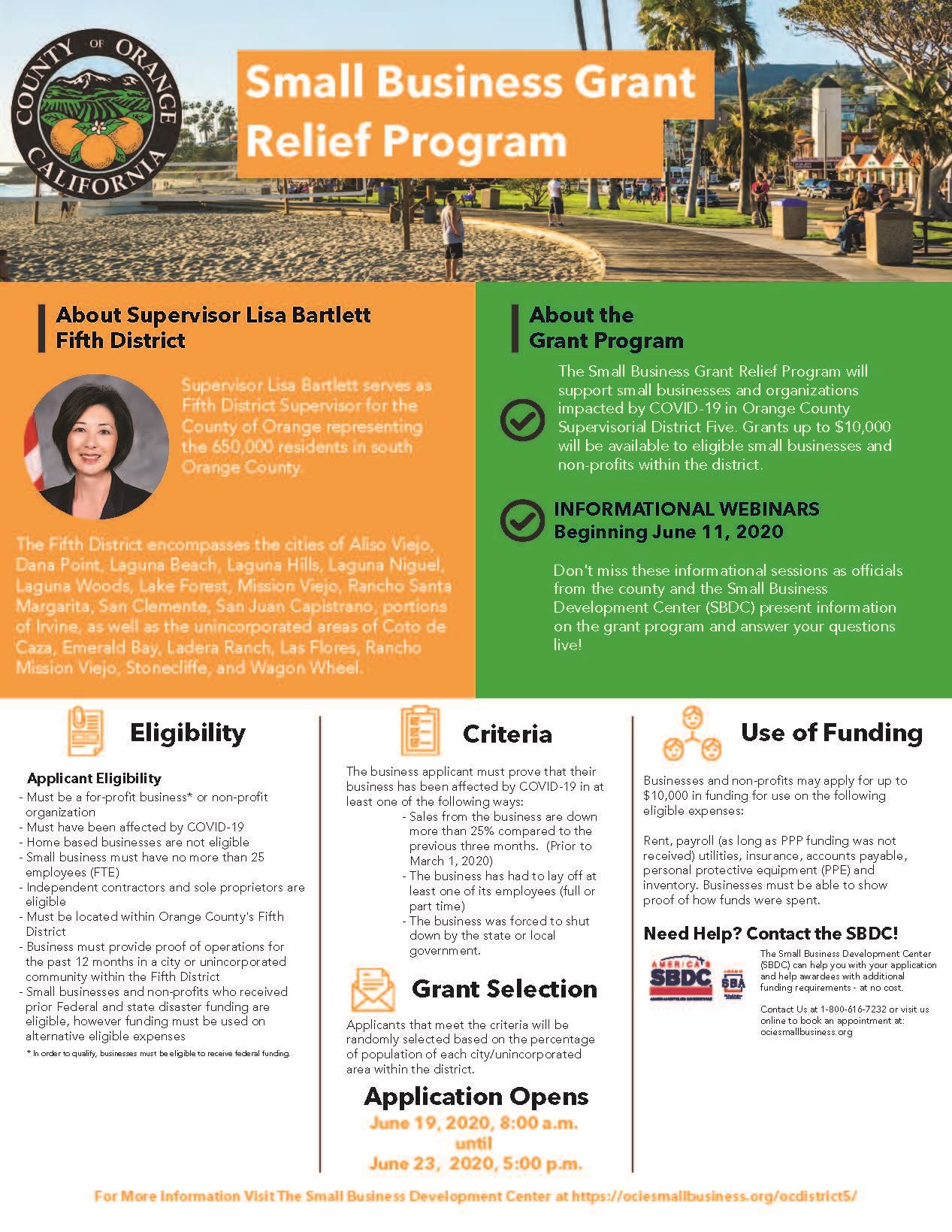 Small Business Grant Relief Program flyer