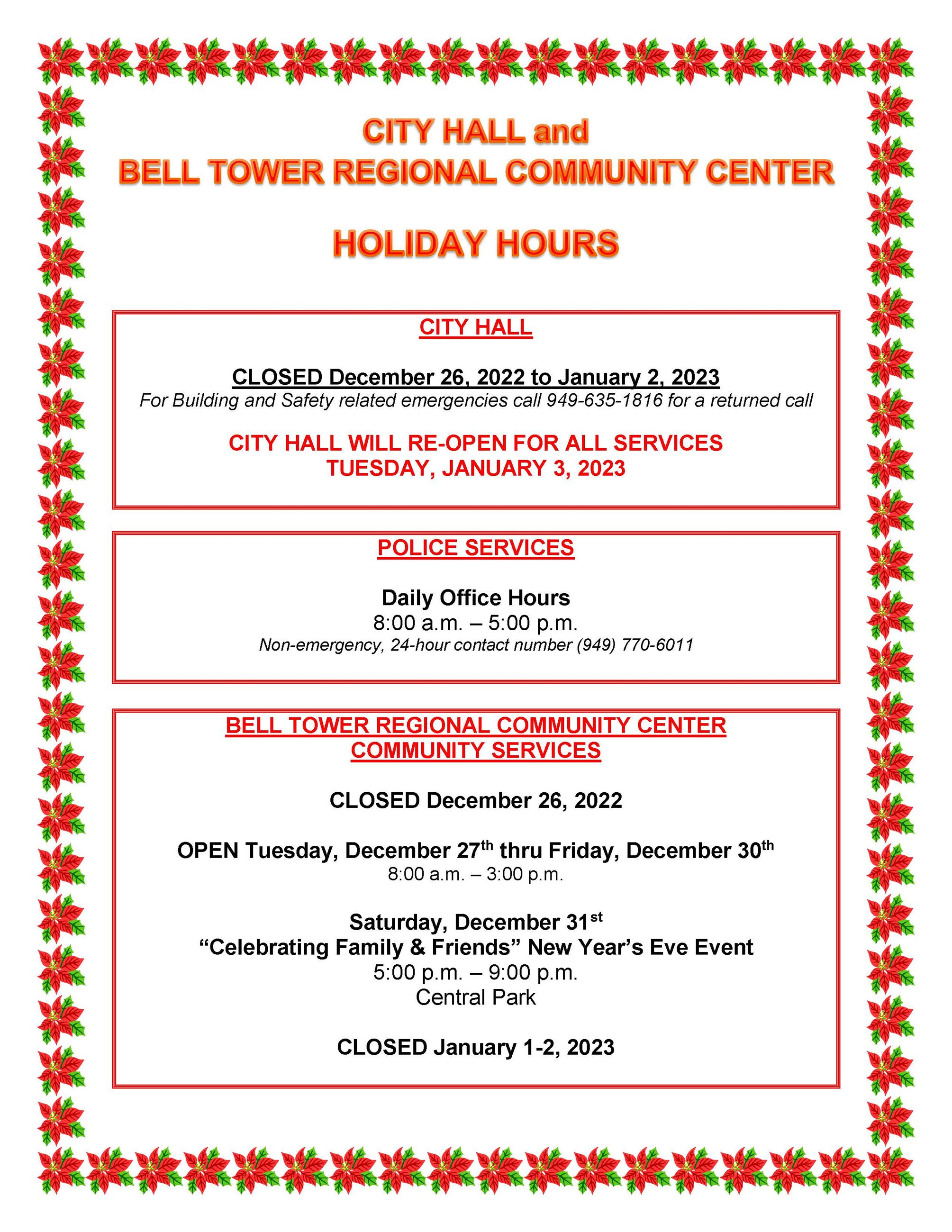 2022 HOLIDAY CLOSURE Flyer