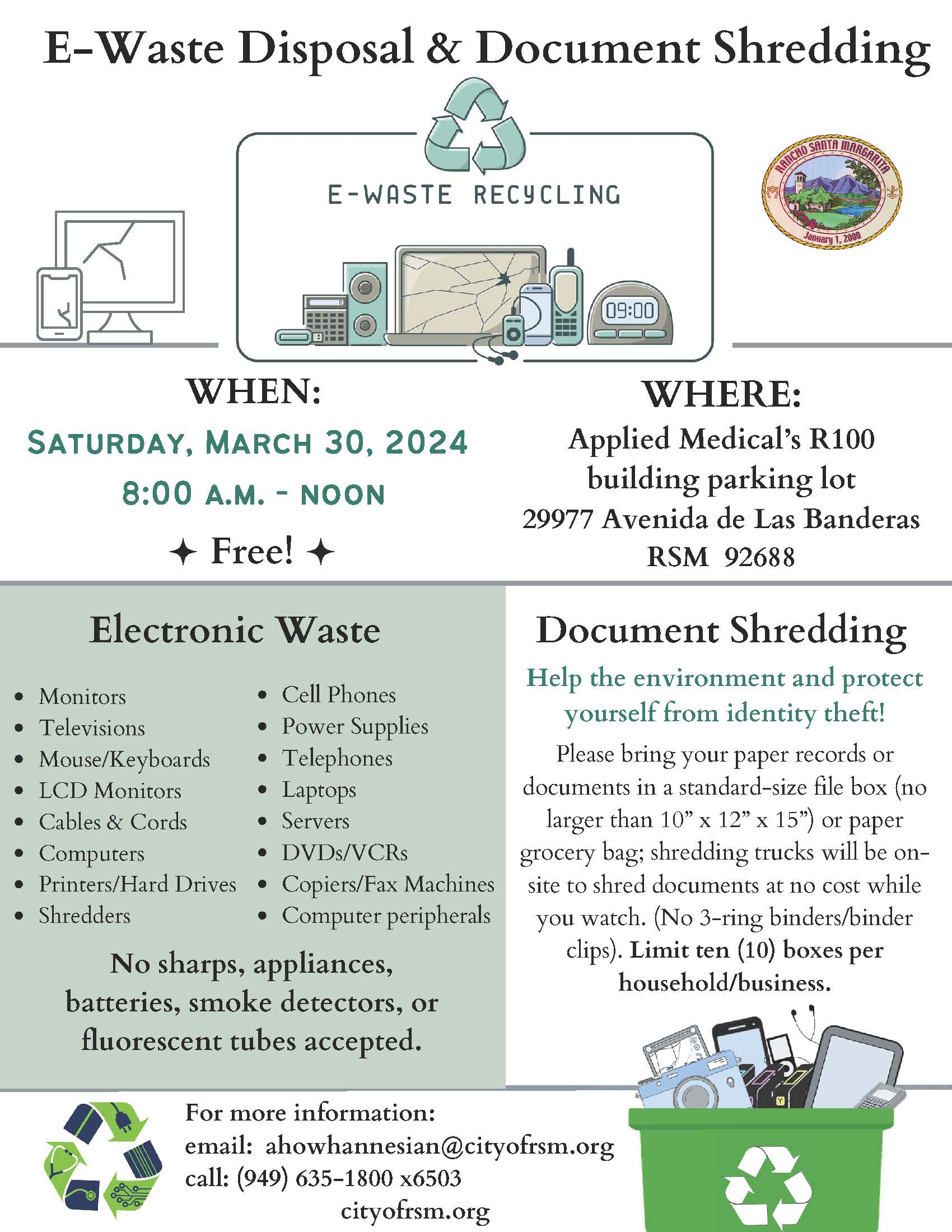 E Waste and Document Shredding Flyer 03302024