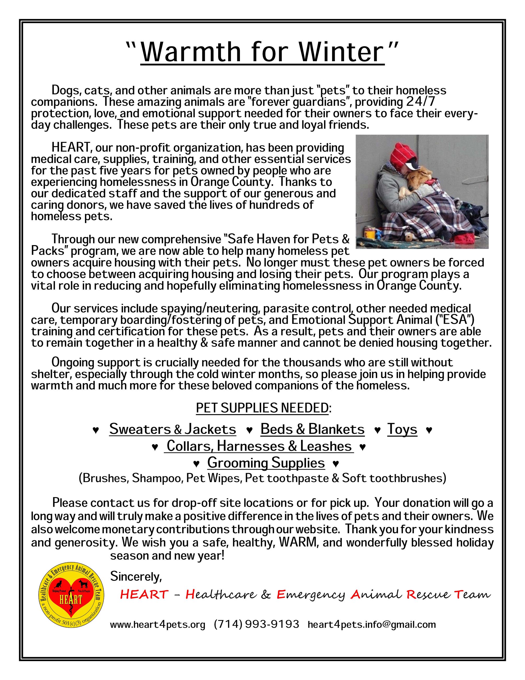 2018 Warmth for Winter Flyer BTRCC Donation Site