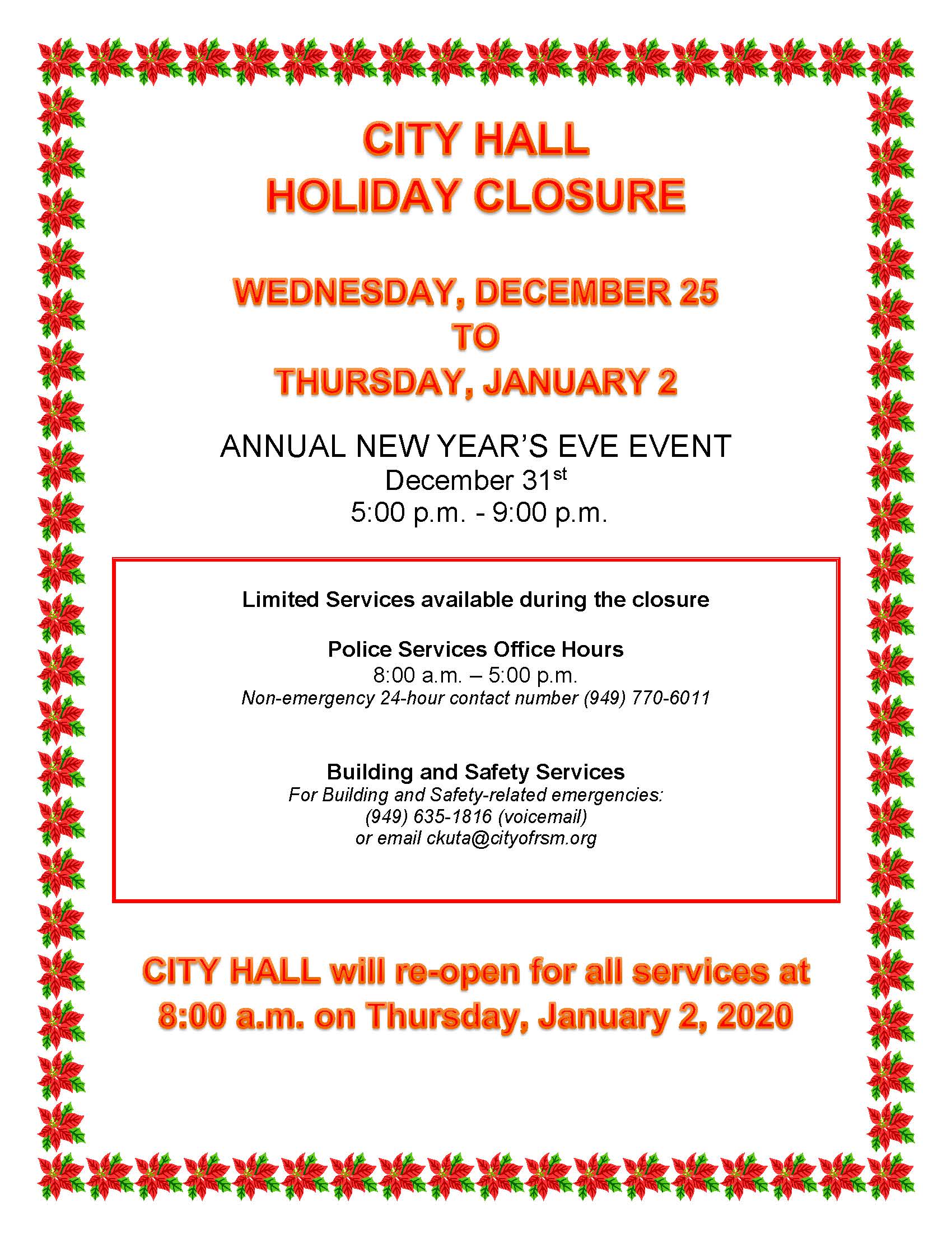 RSM Holiday Closure flyer 2019