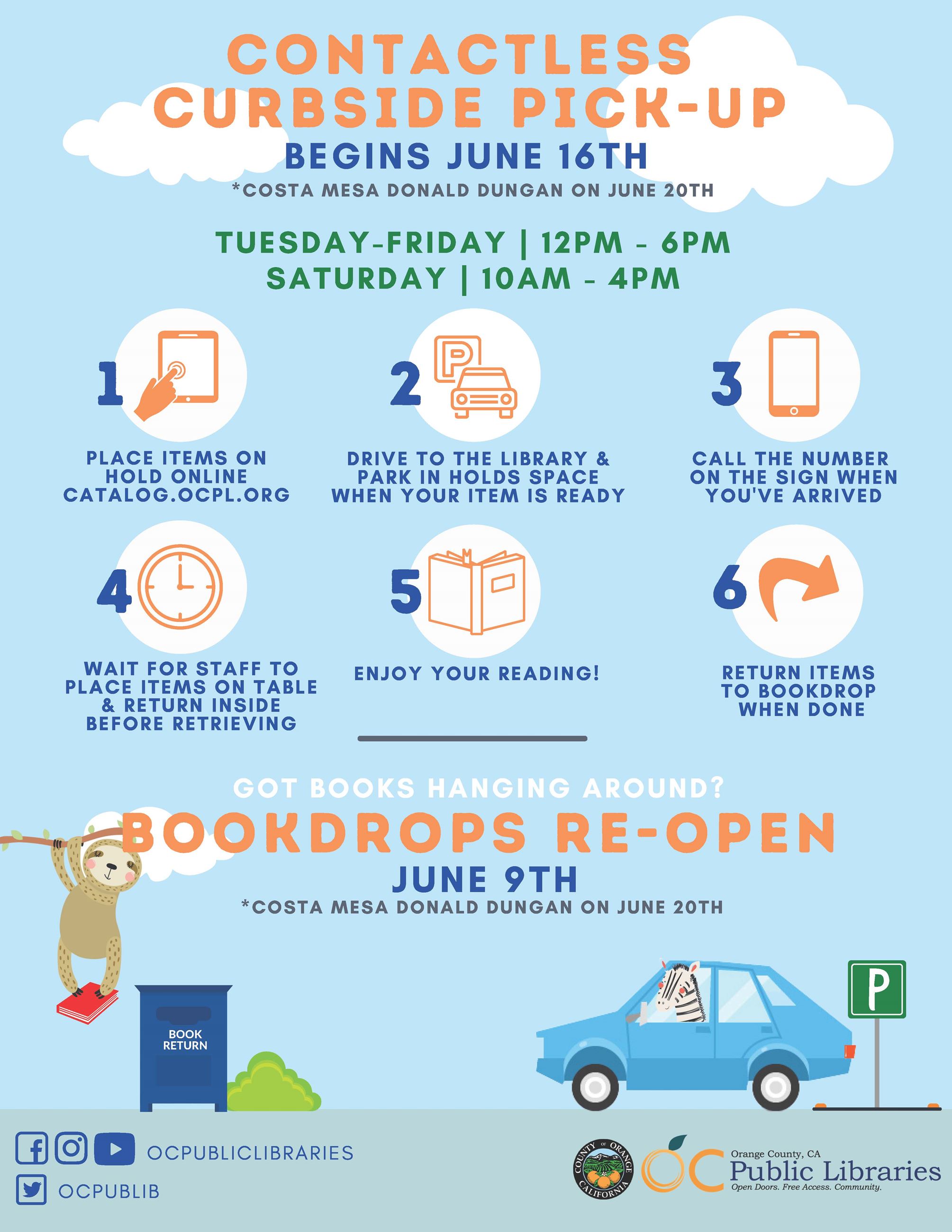 OCPL Curbside and bookdrops flyer