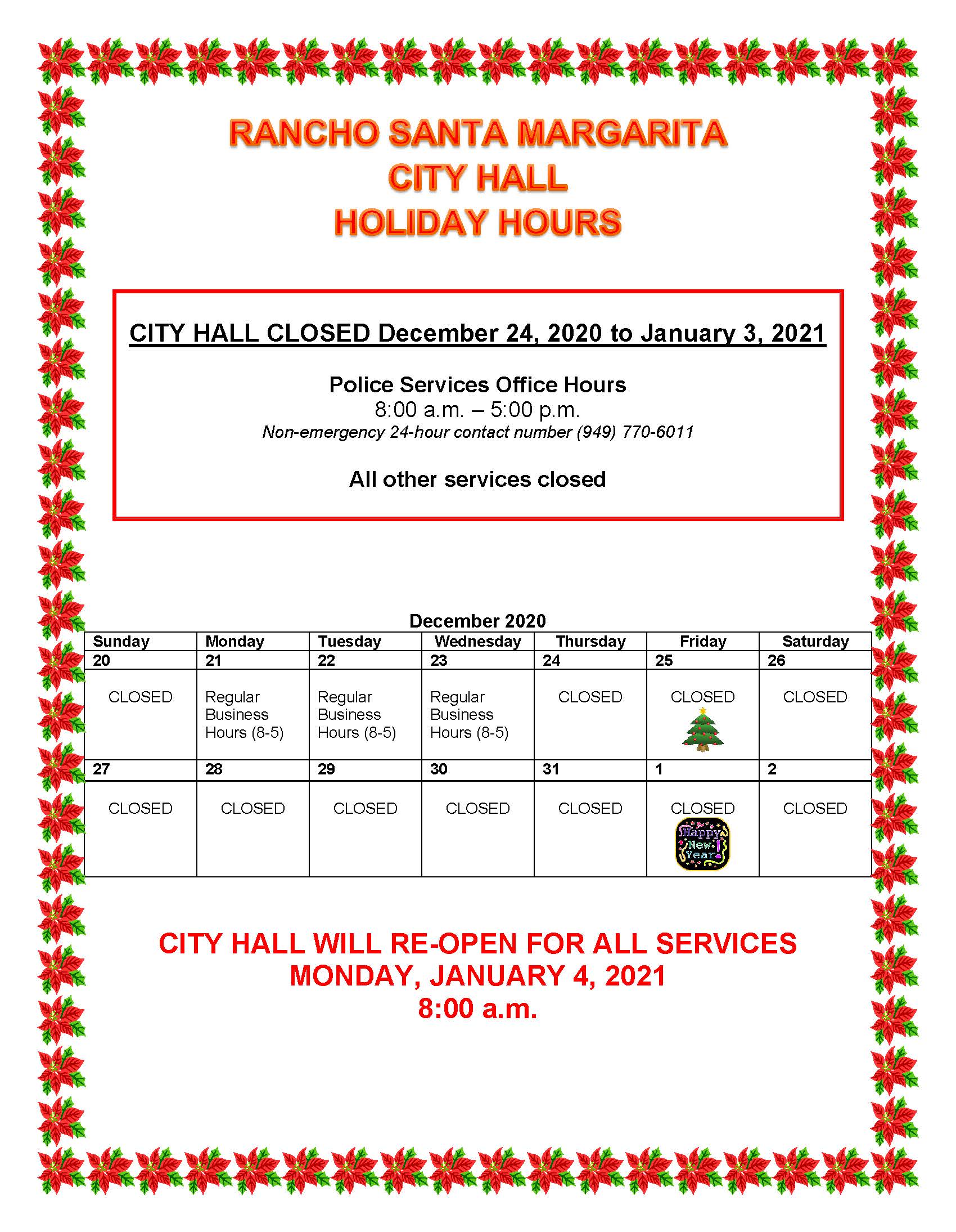 2020 HOLIDAY CLOSURE Flyer